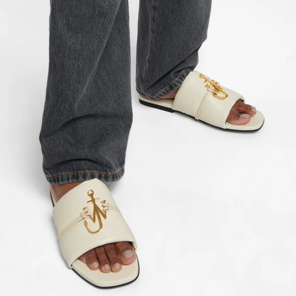 JW Anderson Leather Logo Slide Natural Gold Size IT 36.5 US 6.5 NEW IN BOX - Picture 3 of 12